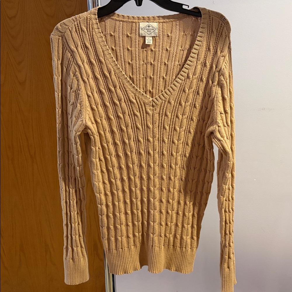 St John’s BayV-Neck Cable Knit Sweater - Brown